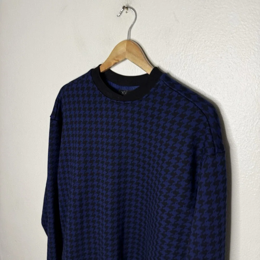 Adidas Ivy Park Blue Black Houndstooth Pockets Crewneck Sweatshirt Men's Small